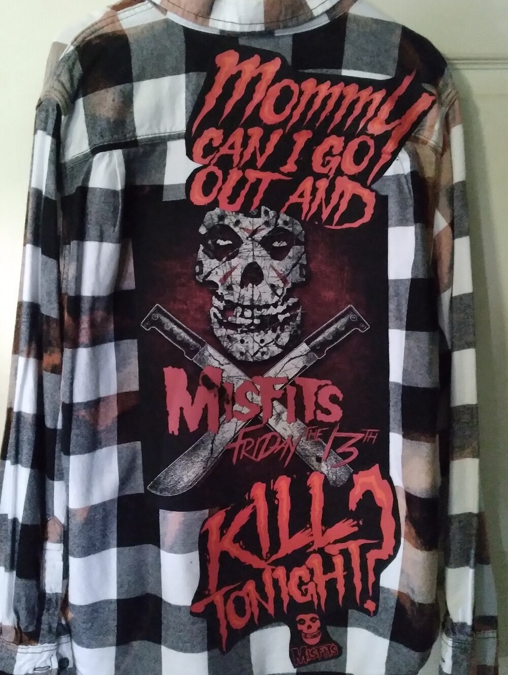 Upcycled Bleached Flannel Shirt W/ Custom MISFITS back Patch
